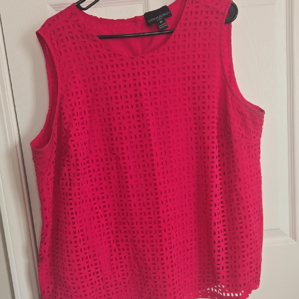 Cynthia Rowley Hot Pink Eyelet Sleeveless Top